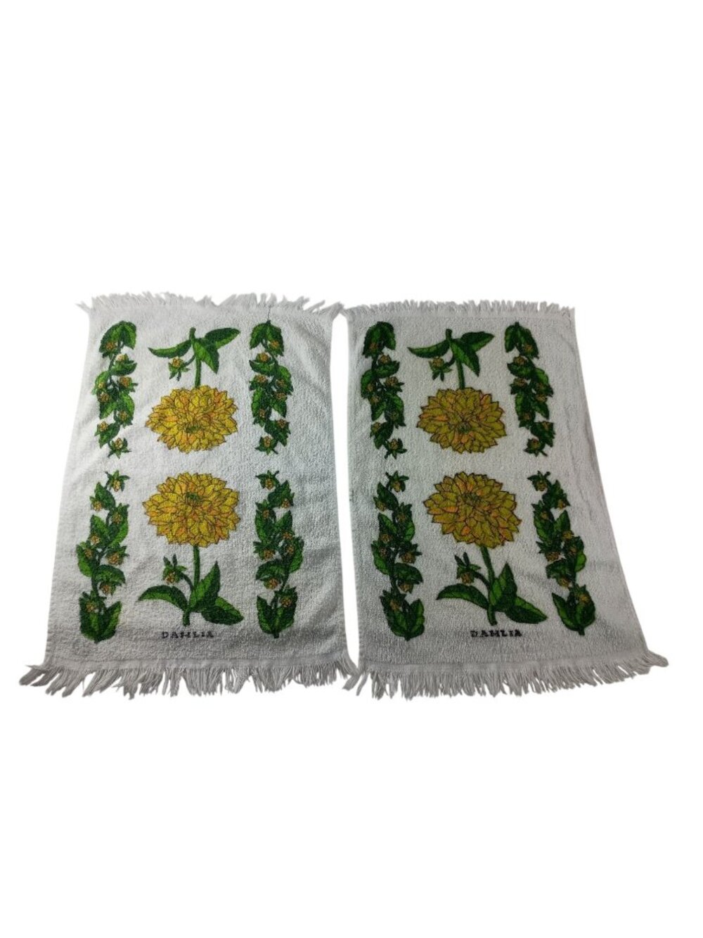 Cannon Hand Towel 70s Kitchen Retro Yellow Floral Dahlia set of 2 Vintage